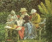Laurits Tuxen kunstnerens anden hustru med nina og yvonne i haven pa skagen painting